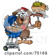 Poster, Art Print Of Grilling Dachshund Wearing A Santa Hat And Holding Food On A Bbq Fork