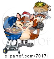 Poster, Art Print Of Grilling Fox Wearing A Santa Hat And Holding Food On A Bbq Fork