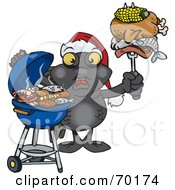 Poster, Art Print Of Grilling Blackmoor Fish Wearing A Santa Hat And Holding Food On A Bbq Fork
