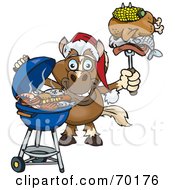 Poster, Art Print Of Grilling Horse Wearing A Santa Hat And Holding Food On A Bbq Fork
