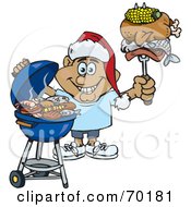 Poster, Art Print Of Grilling Man Wearing A Santa Hat And Holding Food On A Bbq Fork - Version 3
