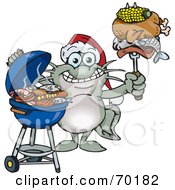 Poster, Art Print Of Grilling Catfish Wearing A Santa Hat And Holding Food On A Bbq Fork