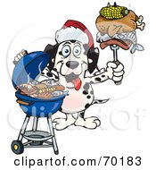 Poster, Art Print Of Grilling Dalmatian Wearing A Santa Hat And Holding Food On A Bbq Fork