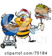 Poster, Art Print Of Grilling Bumble Bee Wearing A Santa Hat And Holding Food On A Bbq Fork