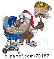 Poster, Art Print Of Grilling Kiwi Bird Wearing A Santa Hat And Holding Food On A Bbq Fork