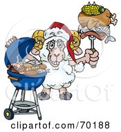 Poster, Art Print Of Grilling Ram Wearing A Santa Hat And Holding Food On A Bbq Fork