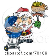 Poster, Art Print Of Grilling Santa Wearing A Santa Hat And Holding Food On A Bbq Fork