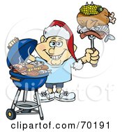 Poster, Art Print Of Grilling Man Wearing A Santa Hat And Holding Food On A Bbq Fork - Version 2