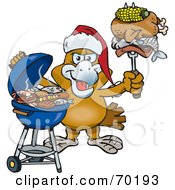 Poster, Art Print Of Grilling Eagle Wearing A Santa Hat And Holding Food On A Bbq Fork