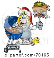 Grilling Cockatiel Wearing A Santa Hat And Holding Food On A Bbq Fork