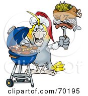 Poster, Art Print Of Grilling Cockatiel Wearing A Santa Hat And Holding Food On A Bbq Fork