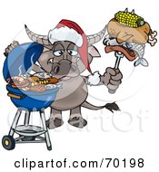 Grilling Water Buffalo Wearing A Santa Hat And Holding Food On A Bbq Fork