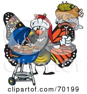 Poster, Art Print Of Grilling Monarch Butterfly Wearing A Santa Hat And Holding Food On A Bbq Fork