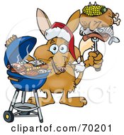 Grilling Bilby Wearing A Santa Hat And Holding Food On A Bbq Fork