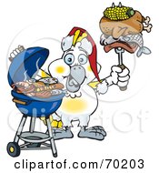 Poster, Art Print Of Grilling Cockatoo Wearing A Santa Hat And Holding Food On A Bbq Fork