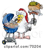 Poster, Art Print Of Grilling Seagull Wearing A Santa Hat And Holding Food On A Bbq Fork
