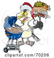 Poster, Art Print Of Grilling Shag Bird Wearing A Santa Hat And Holding Food On A Bbq Fork