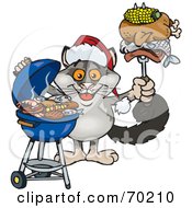 Grilling Possum Wearing A Santa Hat And Holding Food On A Bbq Fork