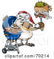 Poster, Art Print Of Grilling Kookaburra Wearing A Santa Hat And Holding Food On A Bbq Fork