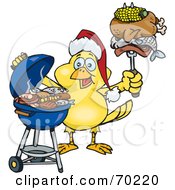 Grilling Canary Wearing A Santa Hat And Holding Food On A Bbq Fork