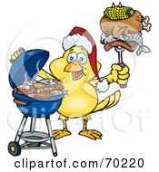 Poster, Art Print Of Grilling Canary Wearing A Santa Hat And Holding Food On A Bbq Fork