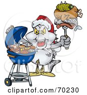 Poster, Art Print Of Grilling Bream Fish Wearing A Santa Hat And Holding Food On A Bbq Fork