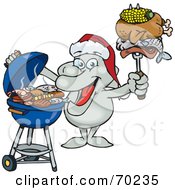 Poster, Art Print Of Grilling Dolphin Wearing A Santa Hat And Holding Food On A Bbq Fork