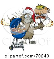 Poster, Art Print Of Grilling Lyrebird Wearing A Santa Hat And Holding Food On A Bbq Fork
