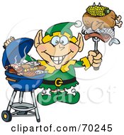 Poster, Art Print Of Grilling Christmas Elf Holding Food On A Bbq Fork