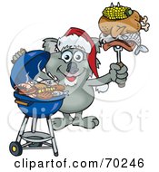 Poster, Art Print Of Grilling Koala Wearing A Santa Hat And Holding Food On A Bbq Fork