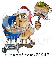 Poster, Art Print Of Grilling Camel Wearing A Santa Hat And Holding Food On A Bbq Fork