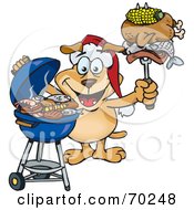 Poster, Art Print Of Grilling Sparkey Dog Wearing A Santa Hat And Holding Food On A Bbq Fork