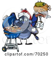 Poster, Art Print Of Grilling Blue Butterfly Wearing A Santa Hat And Holding Food On A Bbq Fork