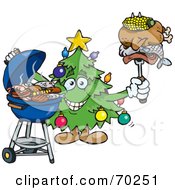 Poster, Art Print Of Grilling Christmas Tree Holding Food On A Bbq Fork