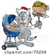 Poster, Art Print Of Grilling Kangaroo Wearing A Santa Hat And Holding Food On A Bbq Fork