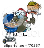 Poster, Art Print Of Grilling House Fly Wearing A Santa Hat And Holding Food On A Bbq Fork