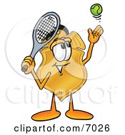 Poster, Art Print Of Badge Mascot Cartoon Character Preparing To Hit A Tennis Ball