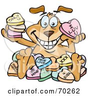 Royalty Free RF Clipart Illustration Of A Sparkey Dog With Sweet Heart Candies