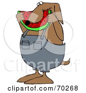 Royalty Free RF Clipart Illustration Of A Brown Dog Eating A Slice Of Watermelon