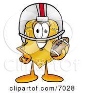 Poster, Art Print Of Badge Mascot Cartoon Character In A Helmet Holding A Football