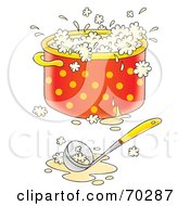 Royalty Free RF Clipart Illustration Of A Ladle With A Boiling Pot Of Soup And A Spill On The Counter by Alex Bannykh