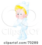 Royalty Free RF Clipart Illustration Of A Sad Little Airbrushed Blond Clown Boy Crying by Alex Bannykh