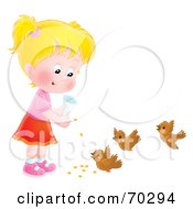 Little Airbrushed Blond Girl Feeding Birds