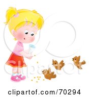 Poster, Art Print Of Little Airbrushed Blond Girl Feeding Birds