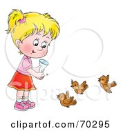 Poster, Art Print Of Little Blond Girl Feeding Birds