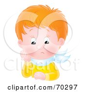 Royalty Free RF Clipart Illustration Of An Upset Airbrushed Red Haired Boy Resting His Head On His Hand
