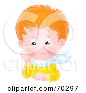 Poster, Art Print Of Upset Airbrushed Red Haired Boy Resting His Head On His Hand