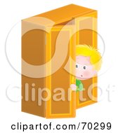 Royalty Free RF Clipart Illustration Of A Little Airbrushed Blond Boy Peeking Out Of A Closet
