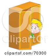 Poster, Art Print Of Little Blond Boy Peeking Out Of A Closet