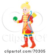 Royalty Free RF Clipart Illustration Of A Young Airbrushed Prince Carrying A Bow And A Ball by Alex Bannykh